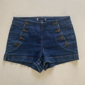Women’s Sailor Button Front Denim Shorts Size 7 Dark Wash Stretch High Waist